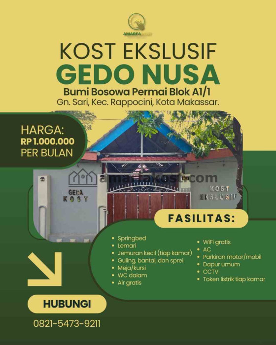 Kos Ekslusif Gedo Nusa Bumi Bosowa Permai