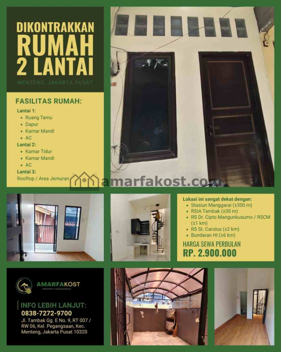 DIKONTRAKKAN RUMAH 2 LANTAI MENTENG, JAKARTA PUSAT