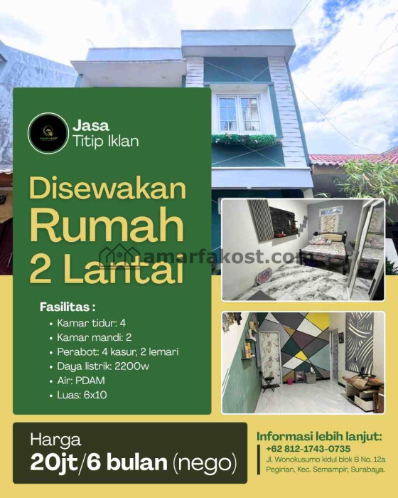 🏡 DISEWAKAN RUMAH 2 LANTAI – WONOKUSUMO KIDUL