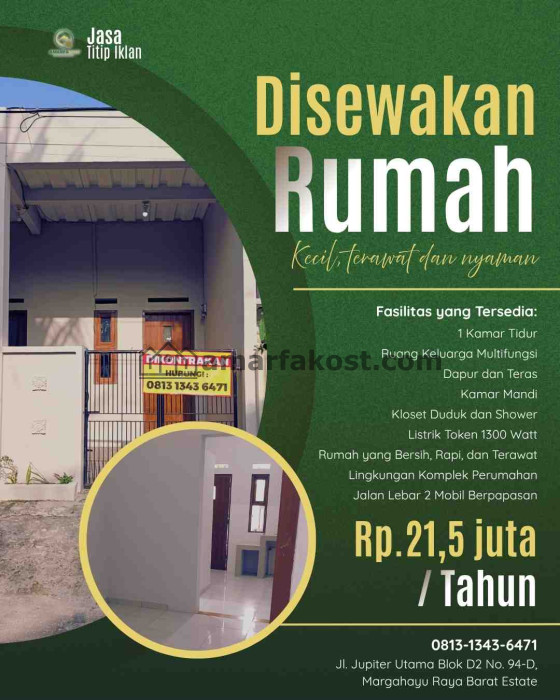 Disewakan Rumah Margahayu Raya Barat Estate Kecil, terawat dan nyaman