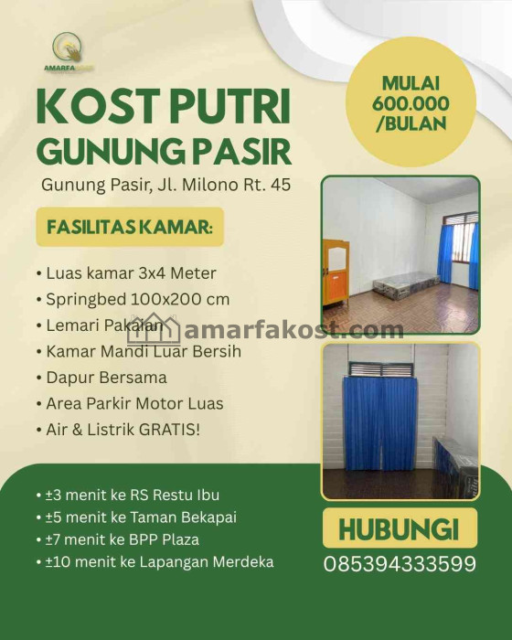 Kost Putri Nyaman & Strategis Di Gunung Pasir - foto 1