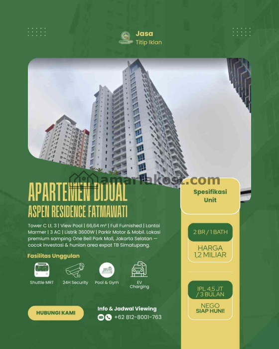 🔥 BU JUAL CEPAT – ASPEN RESIDENCE FATMAWATI 🔥 📍 Samping One Bell Park Mall – Jakarta Selatan - foto 1