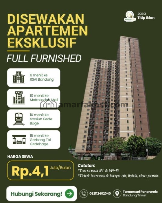 APARTEMEN EKSKLUSIF FULL FURNISHED DI BANDUNG TIMUR! - foto 1